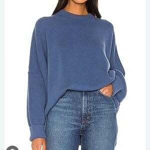 Free People Easy Street Tunic Sweater Oversized Slouchy Ribbed Preppy Large Blue